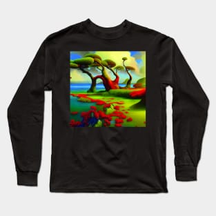 Amazing Trees with Red plants In The Beach Long Sleeve T-Shirt